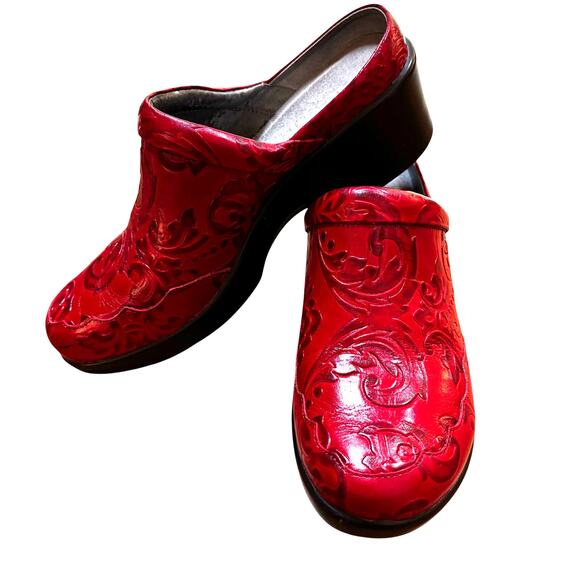 Alegria red embossed leather clogs comfort platform slip on shoes US size 7M - Picture 2 of 11